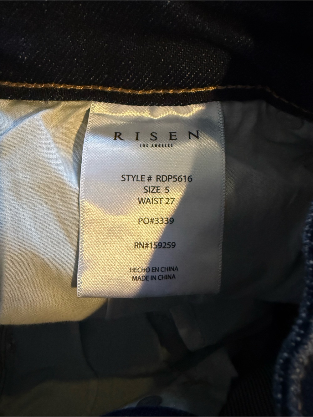Risen High Rise Wide Leg Jeans Dark Wash Raw Hem Front Seam Size 5/27 - Picture 7 of 7